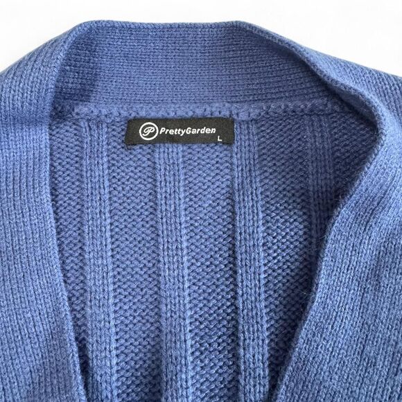 Blue Knit Button-Up Cardigan | Women's Large | V-Neck Long‎ Sleeve W/ Pockets - Picture 3 of 6